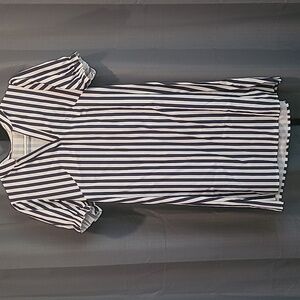 Striped Navy and White Dress With Button-Down Back
